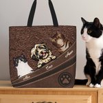 Personalizzato Vintage Paw Print 1-5 Cani Gatti Grande Borsa Tote con cerniera con nomi Regalo di compleanno per gli amanti degli animali domestici