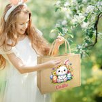 Personalisierte Floral Ostereier Hase Küken wiederverwendbare Jute Tasche mit Namen Tote Bag Party Ostern Jagd Geburtstag Geschenk für Kinder Familie