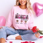 Personalized Pink Leopard Heart Title Highland Cow Kid Adult Matching Sweatshirt with 1-8 Names Birthday Mother's Day Gift for Mom Grandma