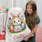 Personalized Cute Cartoon Rabbit Chick Easter Drawstring Gift Bag with Name Birthday Easter Party Gift for Kids Family