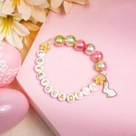 Personalizado lindo conejo encanto colorido elástico de cuentas pulsera con nombre de Pascua de regalo para las niñas las mujeres