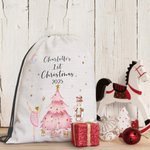 Personalized Pink Nutcracker Drawstring Strap Pack First Christmas Gift for Family or Friend
