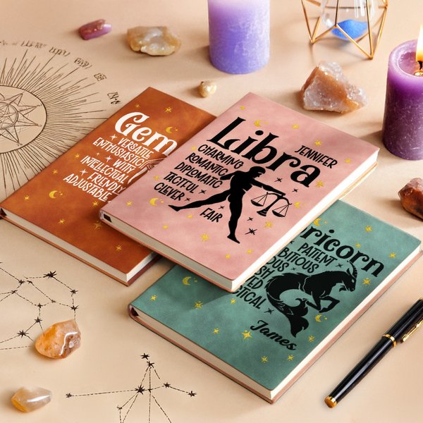 Personalized Positive Zodiac Character Traits Name A5 Notebook with 100 Lined Pages Birthday Self Affirmation Gift for Constellation Lovers Friends