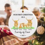 Henkilökohtainen Highland Cow Perhe Keraaminen Ornamentti Ensimmäinen joulu Riippuva Ornamentti Loma Koriste Lahja Perhe Kid Highland Cow Lover