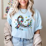 Personalized Autism Ribbon Awareness 100% Cotton Kid Adult T-shirt with Name World Autism Day Birthday Encouragement Gift for Family Friend