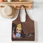 Gepersonaliseerde Geboorte Bloemenkrans Cartoon Karakter Draagtas met Naam Dagelijks Gebruik Moederdag Verjaardagscadeau voor Vrouwen