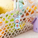 Llavero Acrílico Personalizado Multicolor Conejito de Pascua Personaje de Caricatura Cara Foto con Nombre Pascua Cumpleaños Regalo para Niños