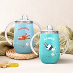 Personalized Cute Animal Underwater World 10oz Insulated Sippy Cup with Name and Handle Baby Shower Birthday Gift for Kids