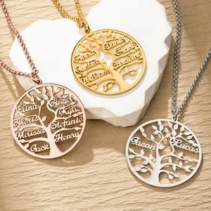 Collier Style Aarbre Généalogique Bijou Personnalisé avec Nom Cadeau Fête des Mères Anniversaire pour la Famille