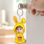 Llavero Acrílico Personalizado Multicolor Conejito de Pascua Personaje de Caricatura Cara Foto con Nombre Pascua Cumpleaños Regalo para Niños