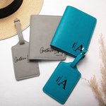 Etiqueta para equipaje y funda para pasaporte de cuero PU multicolor personalizadas con nombre y monograma regalo para papá y aficionados a los viajes