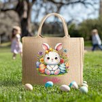 Personalisierte Floral Ostereier Hase Küken wiederverwendbare Jute Tasche mit Namen Tote Bag Party Ostern Jagd Geburtstag Geschenk für Kinder Familie