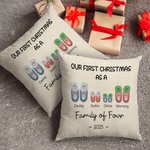 Personalized Our First Christmas Cute Cotton Slipper Pattern Throw Pillow Cover First Christmas Gift for Kid Family