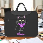 Bolsa de ordenador portátil impermeable personalizada con nombre y correa ajustable para el hombro para un bonito gato negro Regalo de viaje de cumpleaños para estudiantes y oficinistas