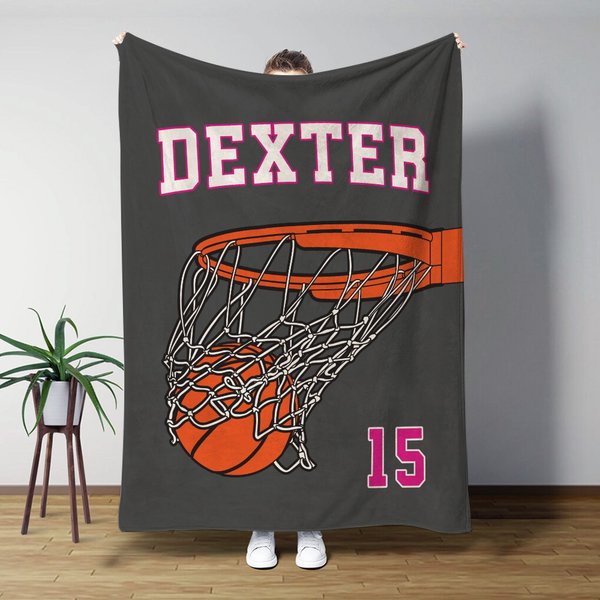 Gepersonaliseerd Multicolor Basketbal door Net Zacht Werp Deken met Naam en Nummer Home Decor Verjaardagscadeau voor Basketbal Sportliefhebbers
