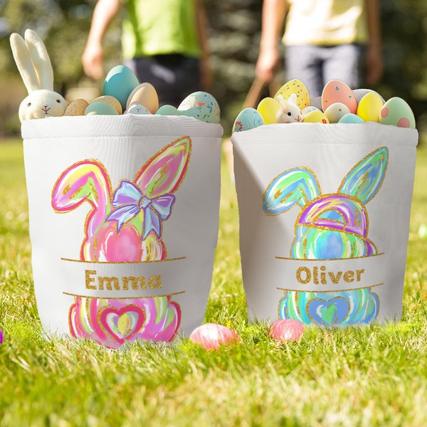 Personalised Cute Bunny Easter Egg Basket with Name Easter Party Birthday Gift for Boys Girls