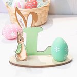 Personalized Cute Bunny Ears Initial Wooden Easter Egg Holder with Name Birthday Party Favor Gift for Kids