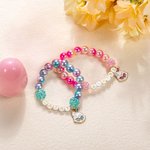 Personalizado lindo conejo encanto colorido elástico de cuentas pulsera con nombre de Pascua de regalo para las niñas las mujeres