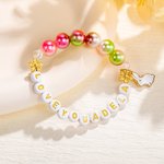 Personalizado lindo conejo encanto colorido elástico de cuentas pulsera con nombre de Pascua de regalo para las niñas las mujeres