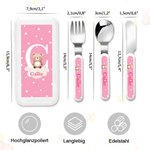 Personalisiertes Cartoon Tier Edelstahl Gabel Löffel Messer Besteck 3er Set mit Initiale Namen Etui Geburtstag Geschenk für Kinder Jungen Mädchen