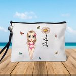 Borsa da trucco personalizzata con fiore di nascita e nome accessorio da spiaggia regalo per matrimonio compleanno e festa per lei