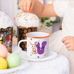 Personalisierte Aquarell Hase floralen ersten 12oz Multicolor Rand Emaille Becher mit Namen Geburtstag Ostern Party Gunst Geschenk für Kinder