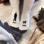 Calcetines personalizados con la silueta del perro y su dueño con nombre Aniversario Cumpleaños Regalo para el amante de las mascotas