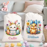 Personalized Cute Cartoon Rabbit Chick Easter Drawstring Gift Bag with Name Birthday Easter Party Gift for Kids Family