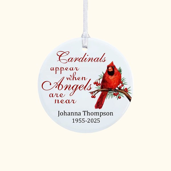 Ornamento personalizzato in ceramica Il cardinale appare quando gli angeli sono vicini Decorazione per la casa Regalo di Natale per la famiglia