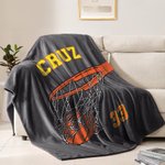 Personalized Multicolor Basketball through Net Soft Throw Blanket with Name and Number Home Decor Birthday Gift for Basketball Sport Lovers