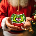 Personalised Green Monster Ceramic Ornament Heart Posture 2025 Christmas Tree Hanging Ornament Funny Holiday Gift for Family Friend Monster Fans