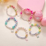 Personalizado lindo conejo encanto colorido elástico de cuentas pulsera con nombre de Pascua de regalo para las niñas las mujeres