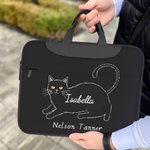 Bolsa de ordenador portátil impermeable personalizada con nombre y correa ajustable para el hombro para un bonito gato negro Regalo de viaje de cumpleaños para estudiantes y oficinistas