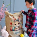 Personalized Cute Cartoon Rabbit Chick Easter Drawstring Gift Bag with Name Birthday Easter Party Gift for Kids Family