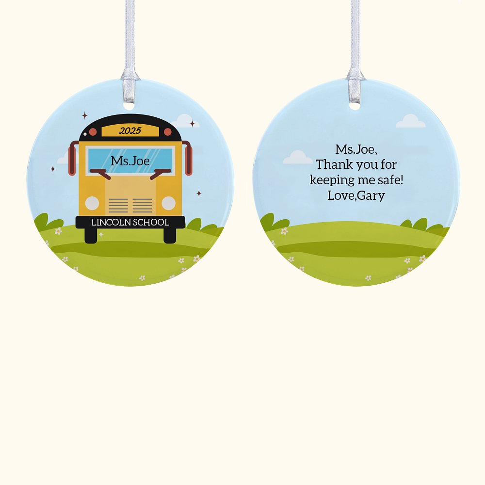 Ornement de Noël en céramique personnalisé pour chauffeur de bus scolaire Cadeau de remerciement pour chauffeur de bus scolaire
