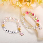 Personalizado lindo conejo encanto colorido elástico de cuentas pulsera con nombre de Pascua de regalo para las niñas las mujeres