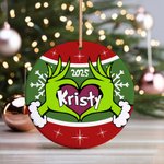 Personalised Green Monster Ceramic Ornament Heart Posture 2025 Christmas Tree Hanging Ornament Funny Holiday Gift for Family Friend Monster Fans