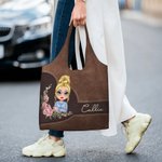 Gepersonaliseerde Geboorte Bloemenkrans Cartoon Karakter Draagtas met Naam Dagelijks Gebruik Moederdag Verjaardagscadeau voor Vrouwen