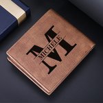 Portafoglio bifold da uomo in pelle PU  personalizzata con foto testo inciso e scomparti multipli regalo di anniversario della festa del papà per lui