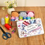 Personalisierte Knopfspule Schere Design Nähen Zubehör Weißblech Aufbewahrungsbox mit Text Geburtstag Muttertag Geschenk für Mom Sewing Lovers