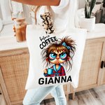 Personalisierte Cartoon-Charakter Tier vor Kaffee koffeinhaltigen Canvas-Tasche mit Namen Geburtstag Geschenk für Büroangestellte Kaffee-Liebhaber Familie Freund