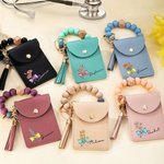 Personalisierte Geburt Blume Schleife-Knoten Stethoskop Quaste Schlüsselanhänger Armband Leder Brieftasche mit Perlen Armband Geburtstag Krankenschwester Woche Geschenk für medizinisches Personal