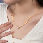 Henkilökohtainen Dainty Double Sydämen muotoinen Birthstone kaulakoru nimet Syntymäpäivä Vuosipäivä Ystävänpäivä lahja naisille sisaret