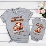 Personalizado Nuestro Primer Día de la Madre Lindo Animal 100% Algodón Bebé Body Camiseta Mamá con Nombre y Año Día de la Madre Baby Shower Regalo para Mamá Bebé