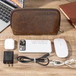 Borsa personalizzata in vera pelle per accessori elettronici da viaggio con testo inciso regalo multiscomparto per festa del papà compleanno