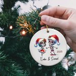 Personalised Cute Dancing Skeletons Ceramic Ornament with Name and Year Funny Holiday Decoration Day of The Dead Gift for Couple