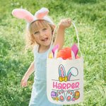 Personalisierte niedlichen Bogen Hase Ohr wiederverwendbaren Korb mit Namen Ostereierjagd Zubehör Party Geburtstag Geschenk für Jungen Mädchen