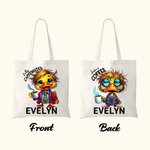 Personalisierte Cartoon-Charakter Tier vor Kaffee koffeinhaltigen Canvas-Tasche mit Namen Geburtstag Geschenk für Büroangestellte Kaffee-Liebhaber Familie Freund