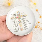 Personalised Floral Cross Bible Verse Ceramic Ring Dish Jewellery Tray with Name First Communion Party Decoration Christening Baptism Gift for Girls