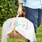 Personalized Floral Cross Basket Cloth with Embroidered Text to Cover Wicker Basket Easter Prayer Baptism Gift for Christian Family Friends